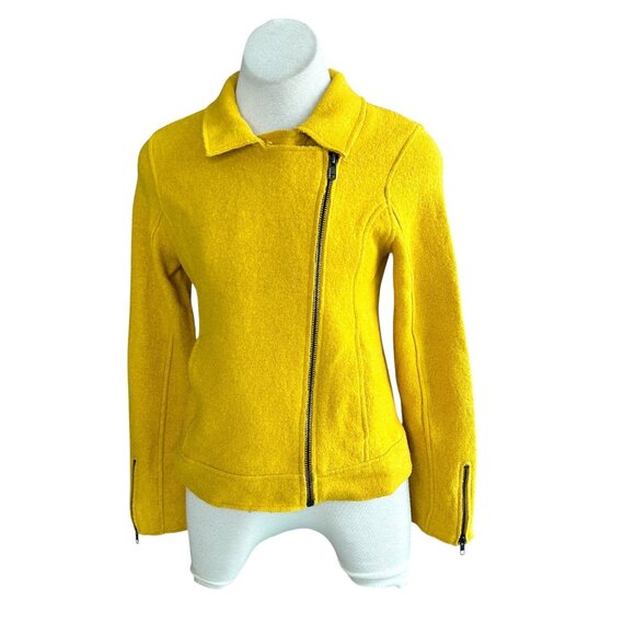 Tahari Wool Blend Boucle Moto Asymmetrical Side Zip Jacket Mustard Gold Size S - Picture 8 of 9